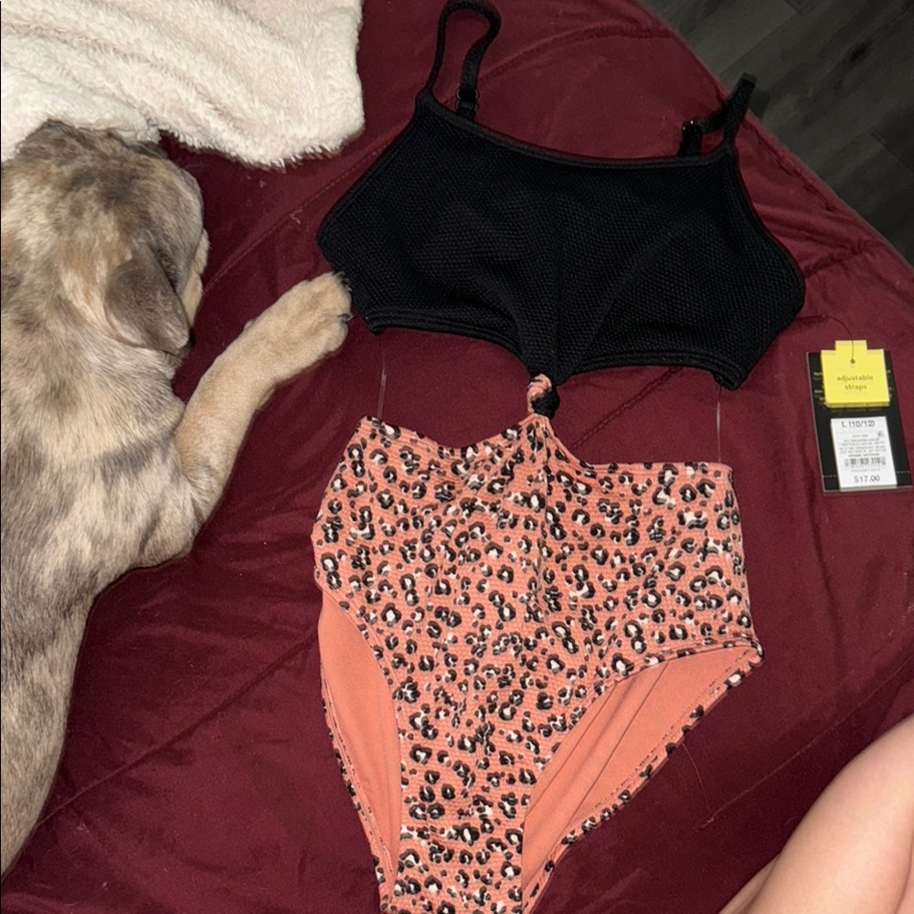 Girls Leopard Cutout One-Piece Swimsuit - Size L (10/12) - Art Class
